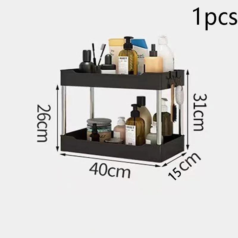 Pullable Storage Rack Double-Layer Sink Storage Rack Kitchen Seasoning Storage Rack Bathroom Multifunctional Storage Rack