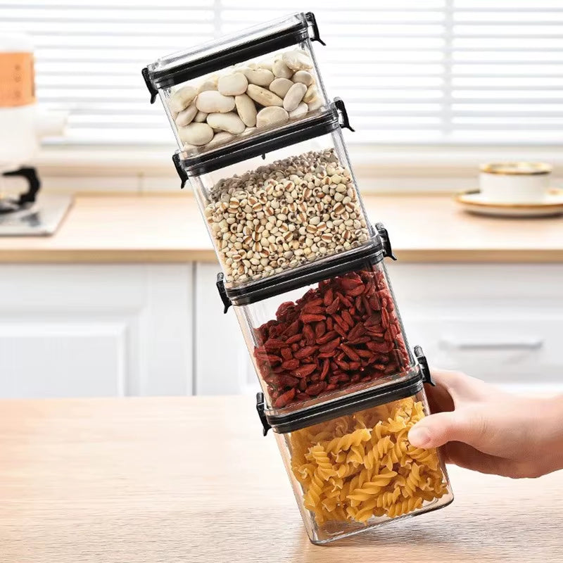 Transparent Food Storage Containers Kitchen Storage Airtight Cans Plastic Storage Boxes Stackable Food Storage Boxes