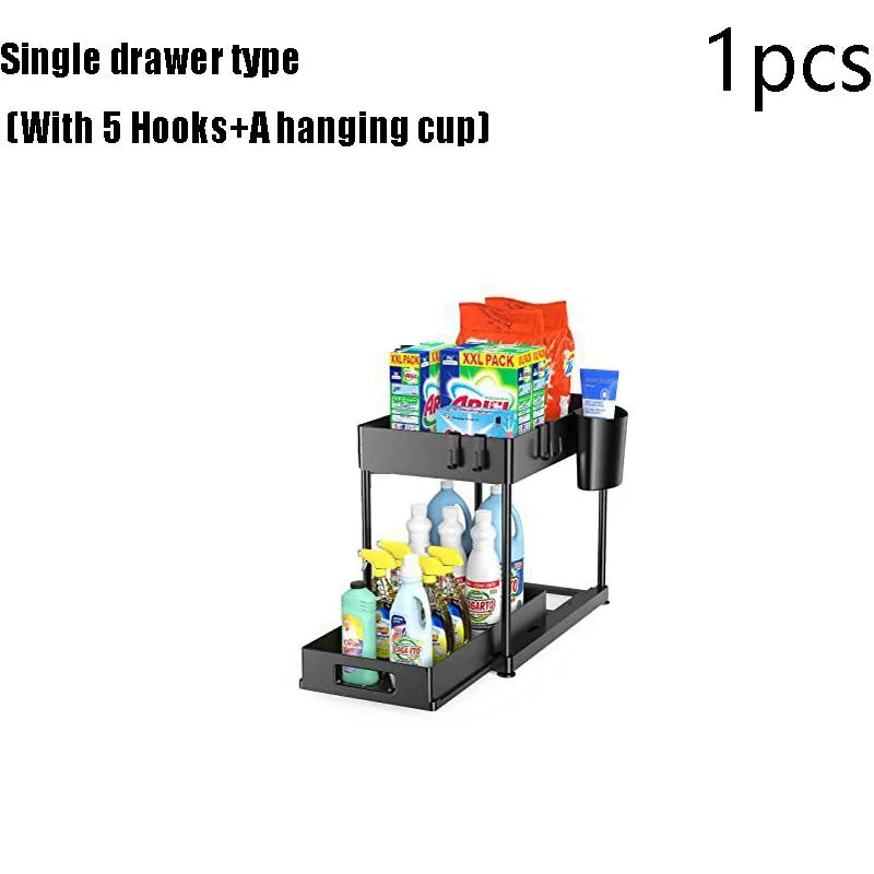 Pullable Storage Rack Double-Layer Sink Storage Rack Kitchen Seasoning Storage Rack Bathroom Multifunctional Storage Rack