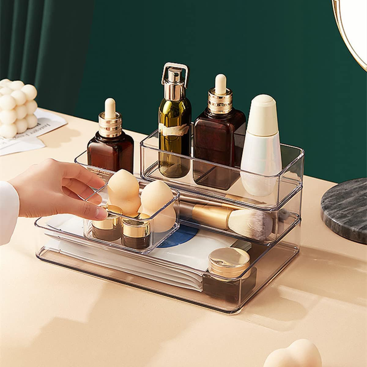 4Pack Drawer Organizer Tray Plastic Makeup Drawer Dividers Stackable Drawer Organizer Bins for Cosmetic Flatware Organizer for Kitchen Drawer Office