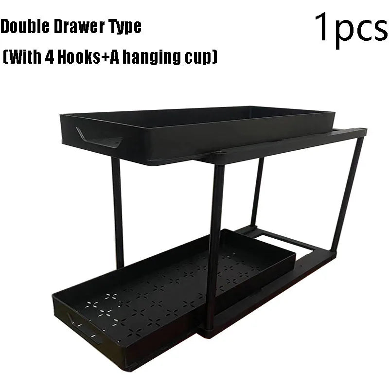 Pullable Storage Rack Double-Layer Sink Storage Rack Kitchen Seasoning Storage Rack Bathroom Multifunctional Storage Rack