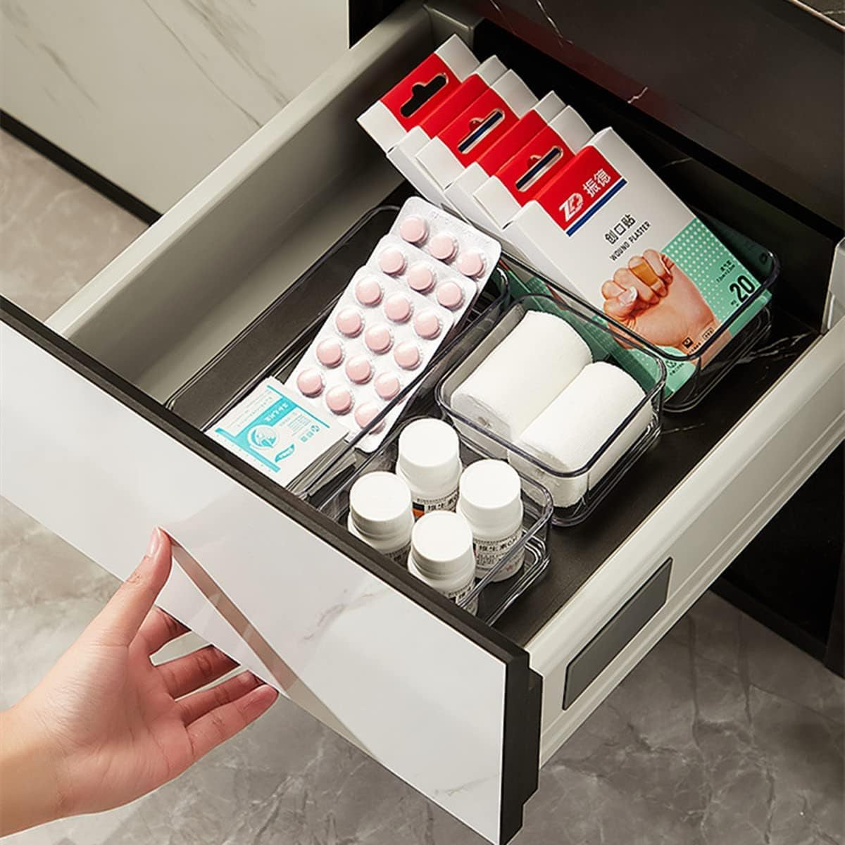 4Pack Drawer Organizer Tray Plastic Makeup Drawer Dividers Stackable Drawer Organizer Bins for Cosmetic Flatware Organizer for Kitchen Drawer Office