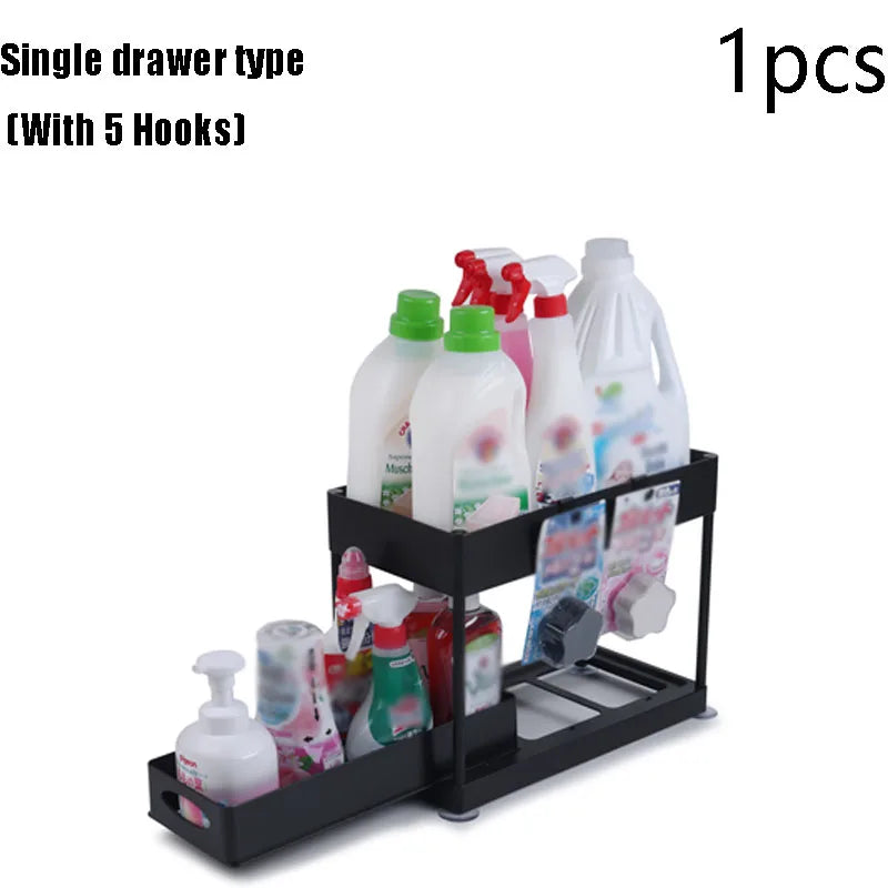 Pullable Storage Rack Double-Layer Sink Storage Rack Kitchen Seasoning Storage Rack Bathroom Multifunctional Storage Rack