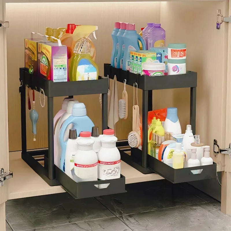 Pullable Storage Rack Double-Layer Sink Storage Rack Kitchen Seasoning Storage Rack Bathroom Multifunctional Storage Rack